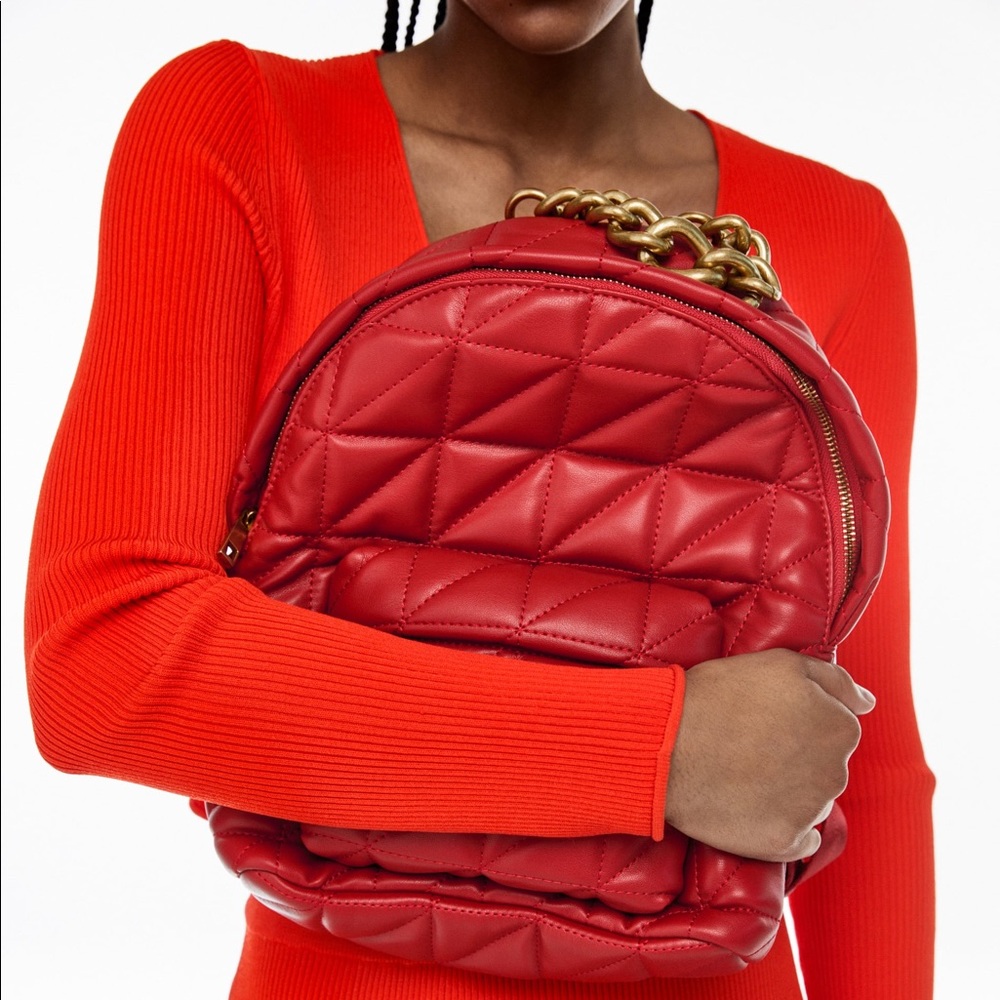 NEW Zara Red Quilted Backpack Bag